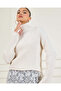 Women Beige Lace Turtleneck Sweater - 4