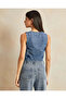 Women Blue Front Button Denim Vest - 3