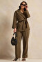 Women Olive Collared Unlined Jacket - 2