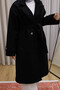 Women's Jacket Collar Double-Breasted Belted Cashmere Coat Premium - Black - 4