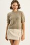 Women's Dark Beige Floral Motif Embossed Embroidery Detailed Short Sleeve Knitwear Sweater Tk251110 60283596 - 2
