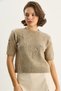 Women's Dark Beige Floral Motif Embossed Embroidery Detailed Short Sleeve Knitwear Sweater Tk251110 60283596