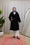 Women's Jacket Collar Double-Breasted Belted Cashmere Coat Premium - Black - 3