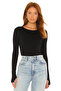 Women's Black Boat Neck Long Sleeve Fingerless Backless Silk Jersey Gathering Bodysuit
