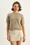 Women's Dark Beige Floral Motif Embossed Embroidery Detailed Short Sleeve Knitwear Sweater Tk251110 60283596 - 4