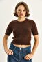 Women's Bitter Brown Crew Neck Short Sleeve Basic Knitwear Sweater 9037 60283747 - 2