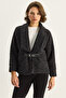 Women's Black Belted Lined Felt Jacket Coat 2062 60283746