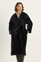 Women's Black Bearded Soft Textured Double Breasted Collar Lined Pocket Detailed Belted Coat 7021 60283753 - 6