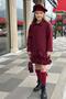 Girls' Collar with Stone and Clover Detail Snap-Button Burgundy Melton Coat - 2