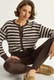 Women's Brown Ecru Striped Hair Knit Basic Knitwear Cardigan 2504 60283726 - 2