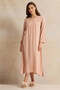 Women Peach With Neck Embroidery Full Sleeve Nightgown