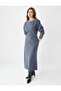 Anthracite Boat Neck Bat Sleeve Soft Textured Midi Dress - 2