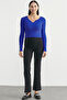Soft Crop Knit Sweater with Collar Detail - Cobalt - 2