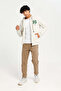 Men Beige Hooded Printed Zip-Through Sweatshirt - 2