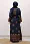 Tile Patterned Viscose Dress Tsd250237 Navy Blue - 6