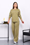 Oil Green Piped Detail Sweat Pants Set