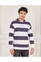 Men Navy And White Striped Hooded Sweatshirt