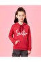 Girls Red Printed Hooded Sweatshirt