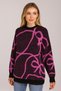 Minoralady Ribbon Stripe Pattern Oversized Bearded Soft Textured Knitwear Sweater Fuchsia - 2