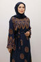Tile Patterned Viscose Dress Tsd250237 Navy Blue - 2
