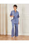 Women Blue Wide Leg Back Elasticated Trousers - 2