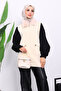 Cream Collar Fur Pocketed Knit Vest - 3