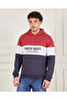Men Navy And Red Hooded Sweatshirt