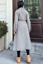 Women's Unlined Epaulet Detailed Long Herringbone Pattern Coat New700-3680 - 6