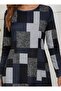    Women's Long Sleeve Round Neck Geometric Single Jersey Dress - 2