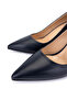 Women's Genuine Leather Navy Blue Leather Heeled Shoes - 3