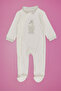 White Placement Print Velour Sleepsuit