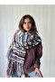 Large Size Soft Knitted Scarf Women's Blue Brown - 8