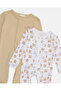 Baby Beige And White Printed Sleepsuit Set (Pack Of 2) - 2