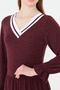 Women's Long Sleeve Knitwear V-Neck Wool Viscose Dress - 7