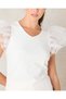 Women White Top With Organza Ruffle Sleeves - 4