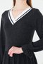 Women's Long Sleeve Knitwear V-Neck Wool Viscose Dress - 8