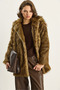 Women's Camel Brown Double Breasted Collar Lined Araboy Faux Fur Coat 2771 60261573 - 4