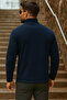 Men's Zippered Trendy Winter Pocketed Navy Blue Fleece Cardigan - 5