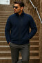 Men's Zippered Trendy Winter Pocketed Navy Blue Fleece Cardigan - 3