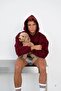 Men's Oversize Sweatshirt Hoodie Chmp Studios Printed Claret Red – Hooded, Kangaroo Pocket, 3 Threads - 5