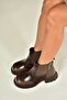 V312402609 Brown Thick Soled Women's Boots with Rubber Detail - 3