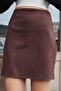 Women's Stretch Fabric Suede Fabric Lightweight Mini Zippered Above-Knee Pencil Skirt-Brown - 4