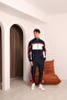 Men's Navy Blue Special Series Red and White Striped Detail Tracksuit Set - 5