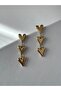 Three Hearts Model Tarnish-Free Gold Steel Earrings with Pendant - 7