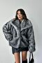 Women's heather gray fur coat mlb092 - 2