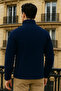 Men's Winter Basic Zippered Pocket Navy Blue Fleece Cardigan - 6