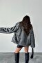 Women's heather gray fur coat mlb092 - 5