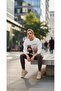 Women's Soft Touch Teddy Bear Patterned 100% Cotton Sweatshirt - Casual Fit - Cream/Pink