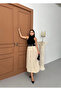 Women's Black Beige Turtleneck Dress Sandy Top and Buttoned Flared Woven Skirt with Pockets