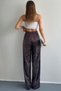 Leopard Pattern Viscose Fabric Satin Trousers with Elastic Back and Side Zipper - 7